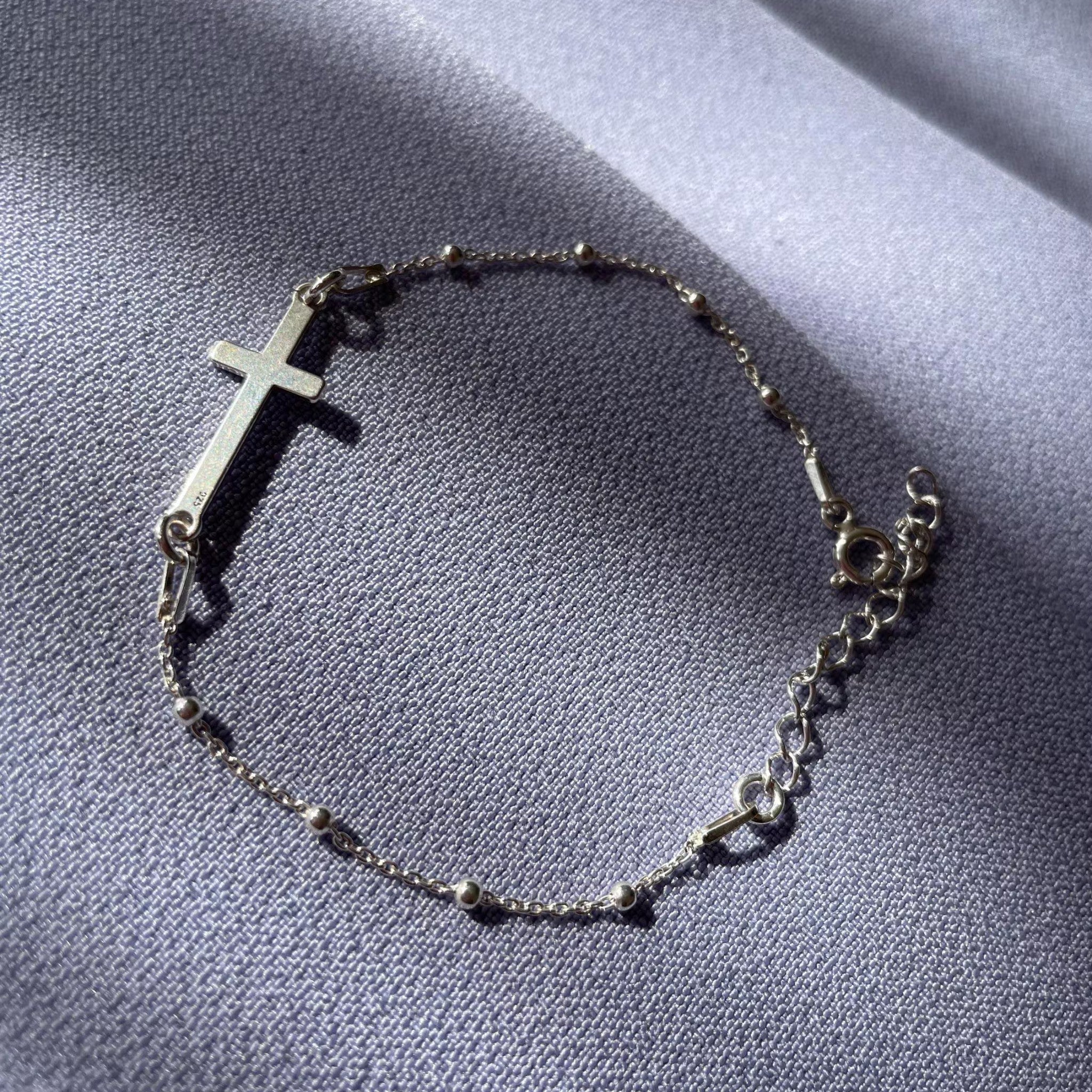 Silver Bead Cross Bracelet