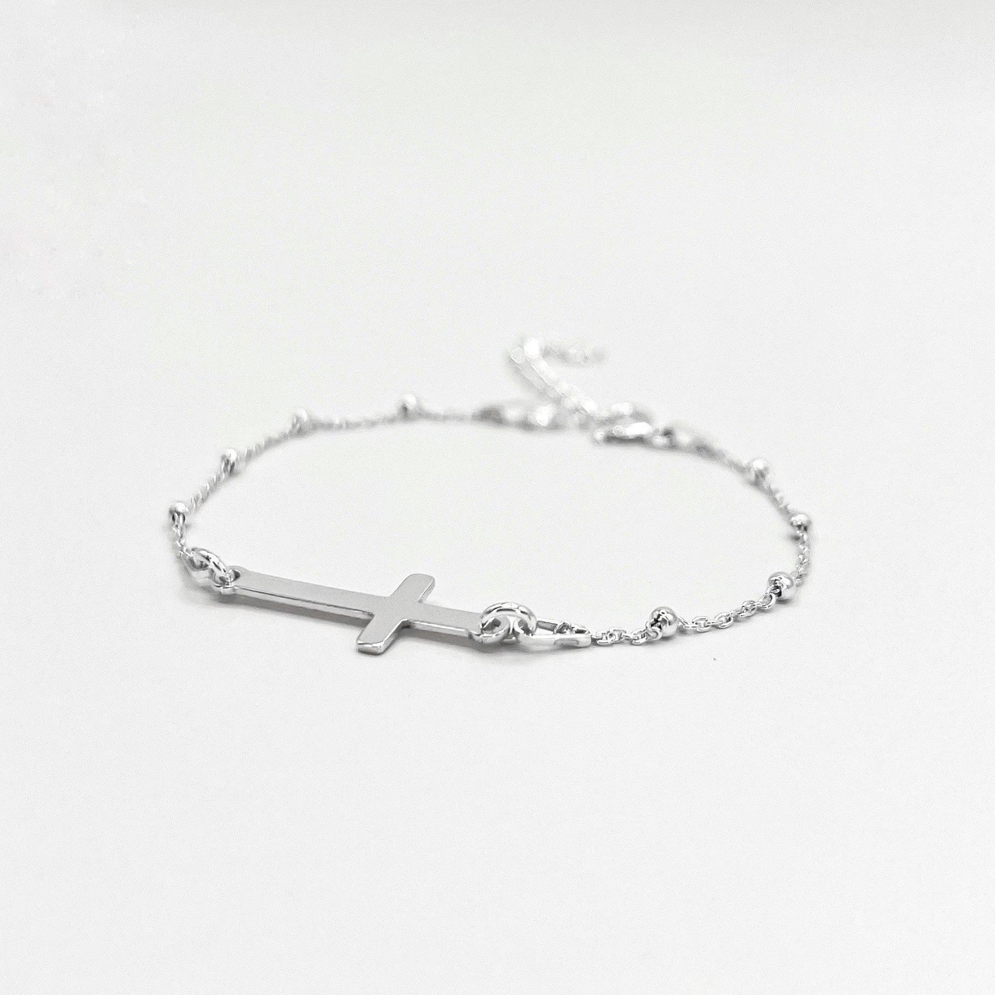 Silver Bead Cross Bracelet