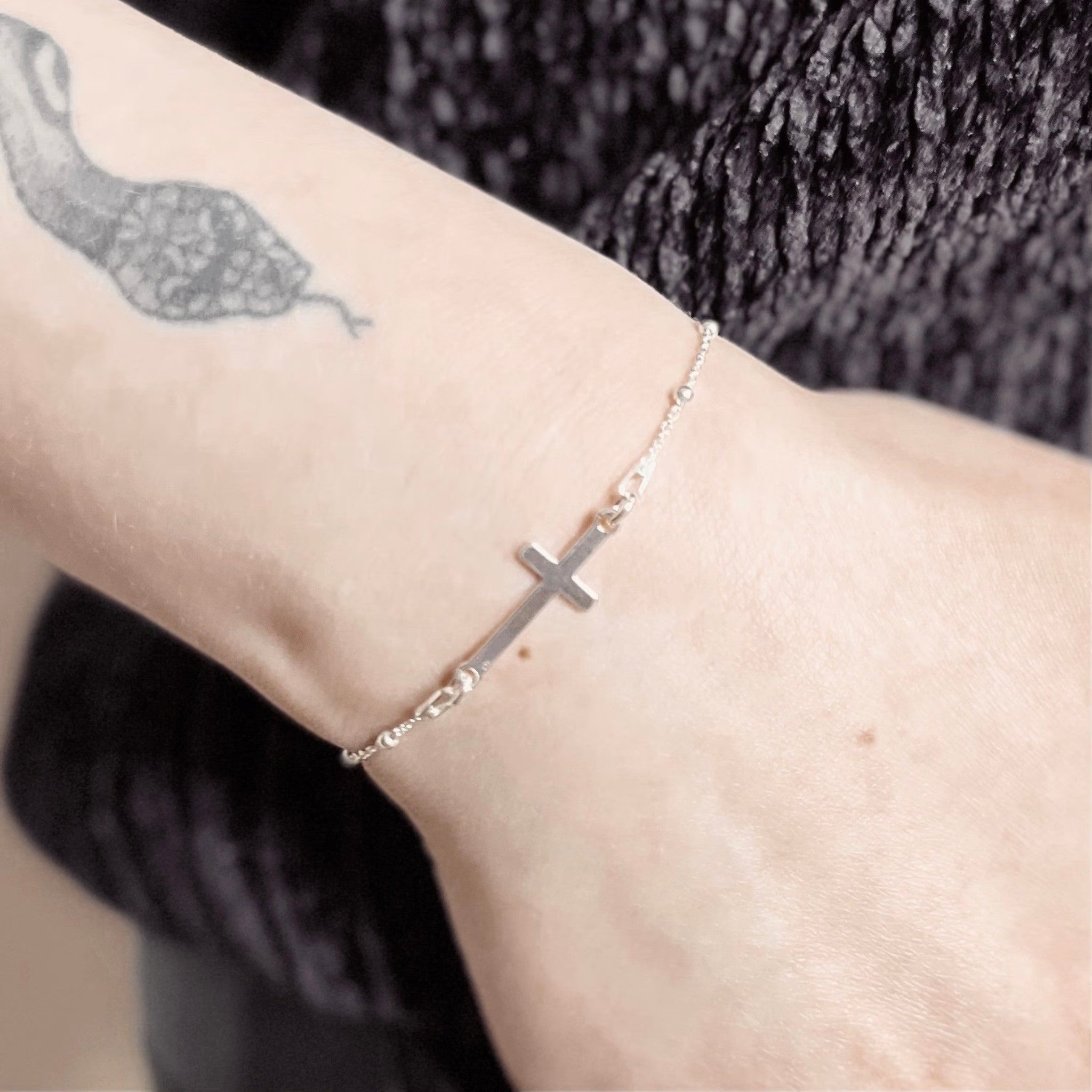 Silver Bead Cross Bracelet