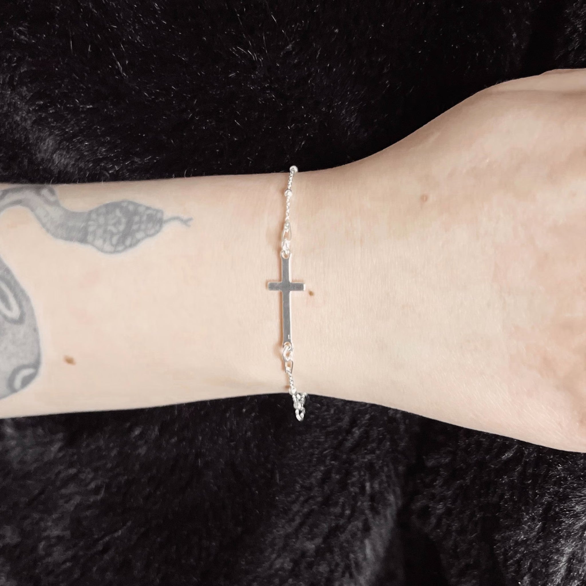 Silver Bead Cross Bracelet