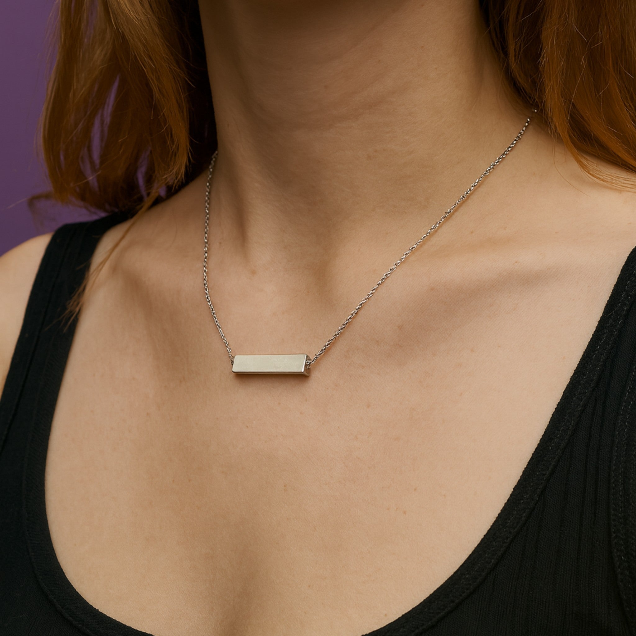 Classic Rectangular Sterling Bar Necklace