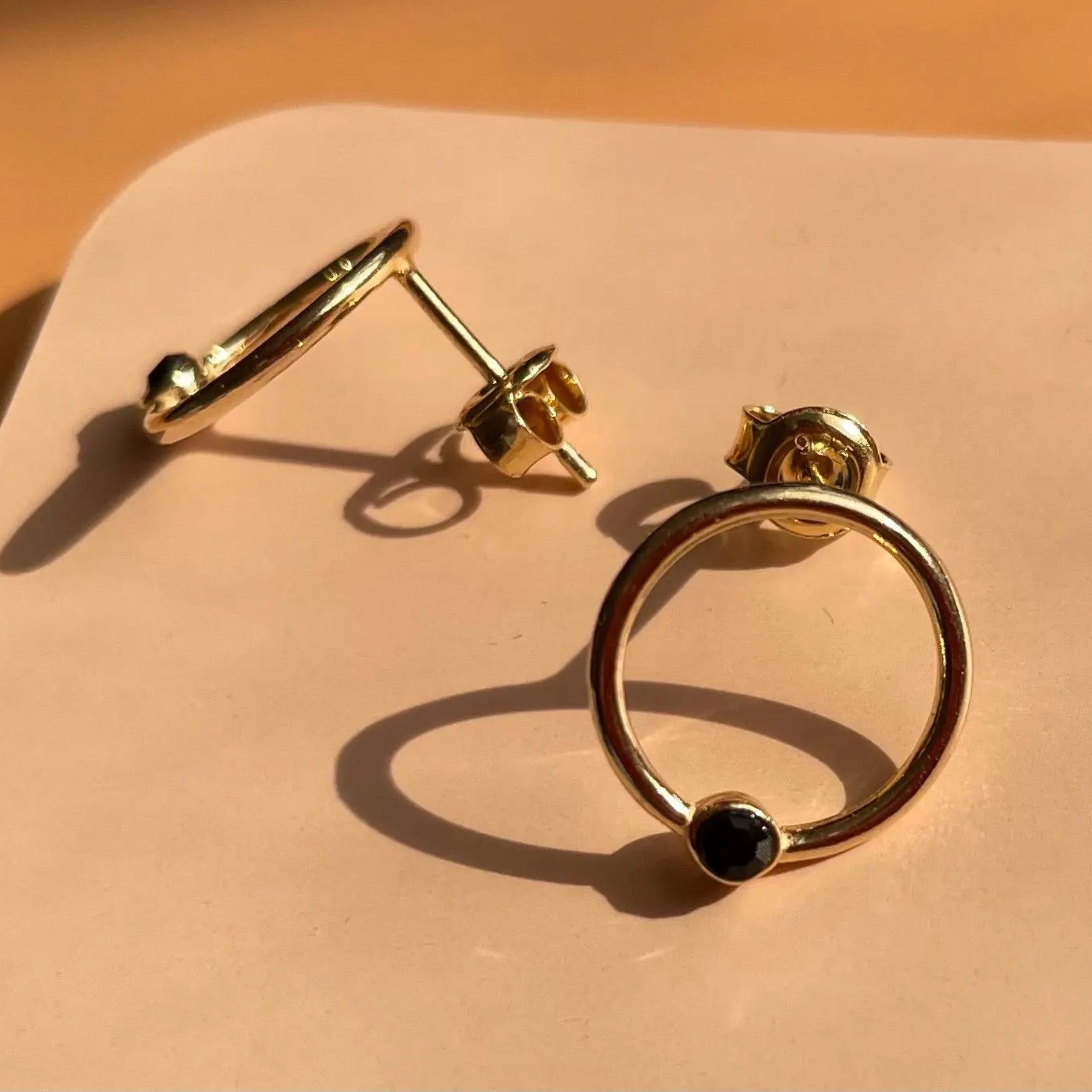 Golden Orbit Onyx Stud Earrings