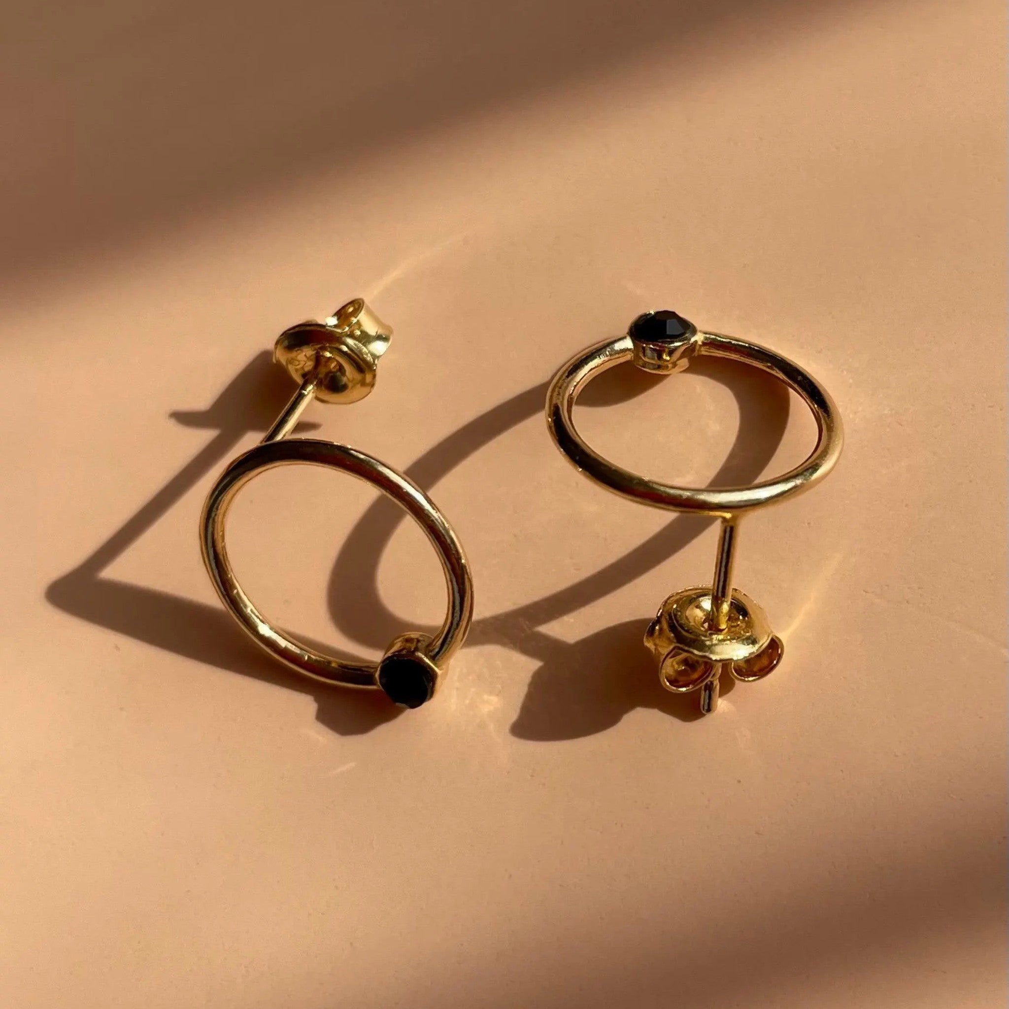 Golden Orbit Onyx Stud Earrings