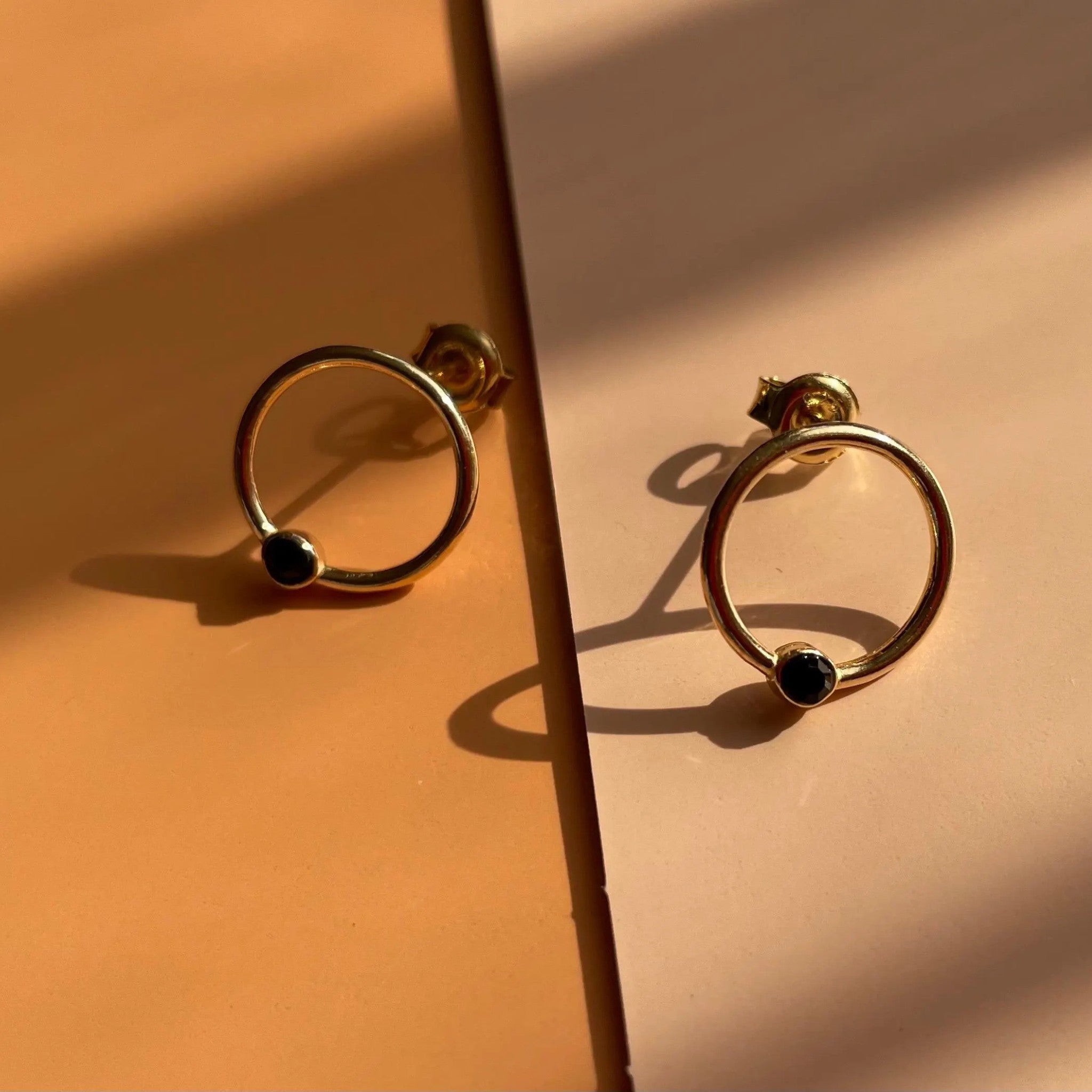 Golden Orbit Onyx Stud Earrings