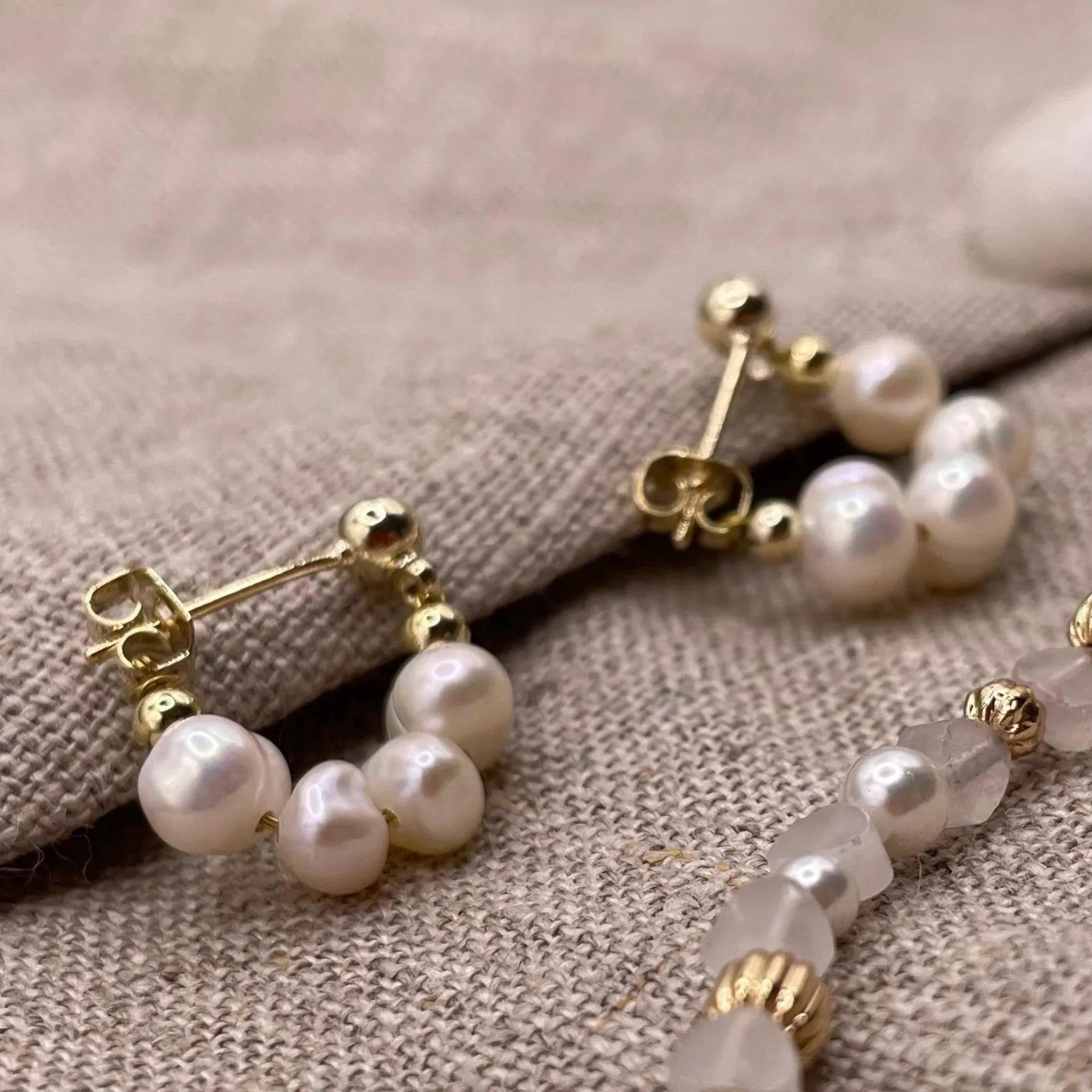 Petite Pearl Hoop Stud Earrings