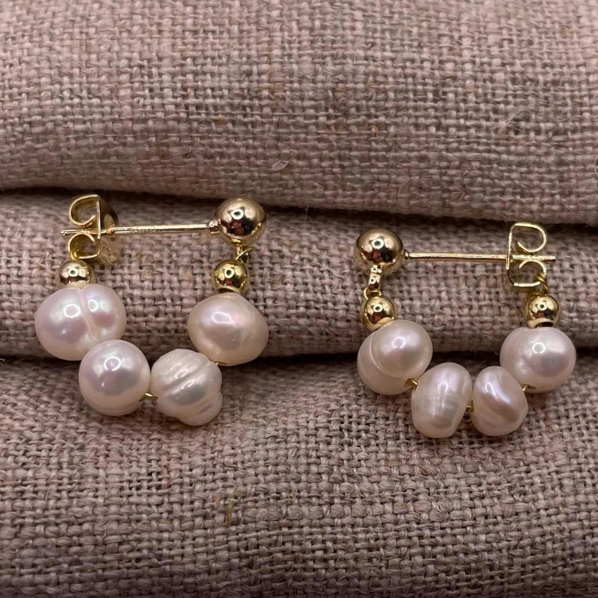 Petite Pearl Hoop Stud Earrings