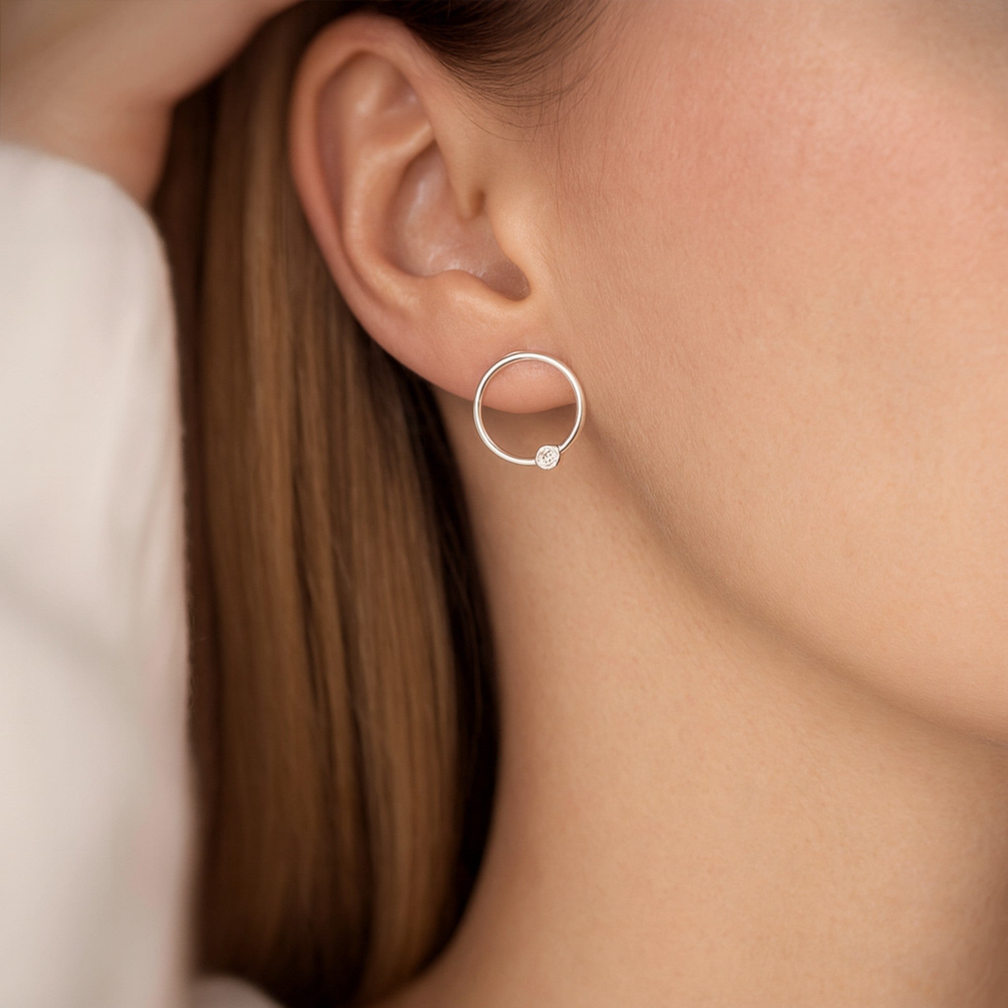 Silver Orbit Crystal Stud Earrings