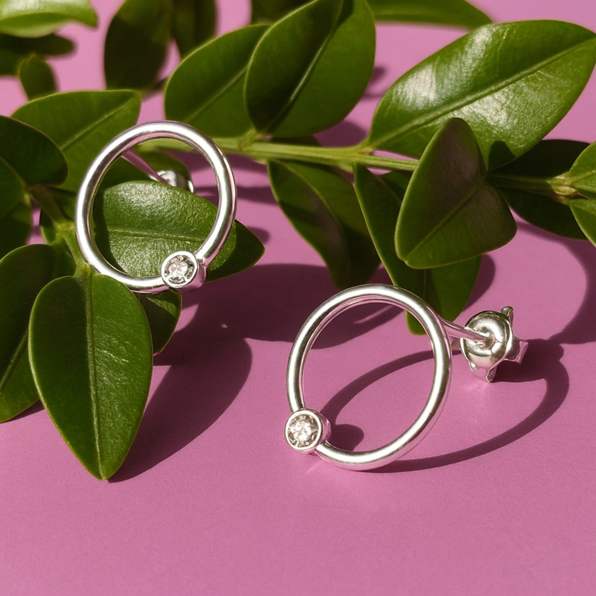 Silver Orbit Crystal Stud Earrings