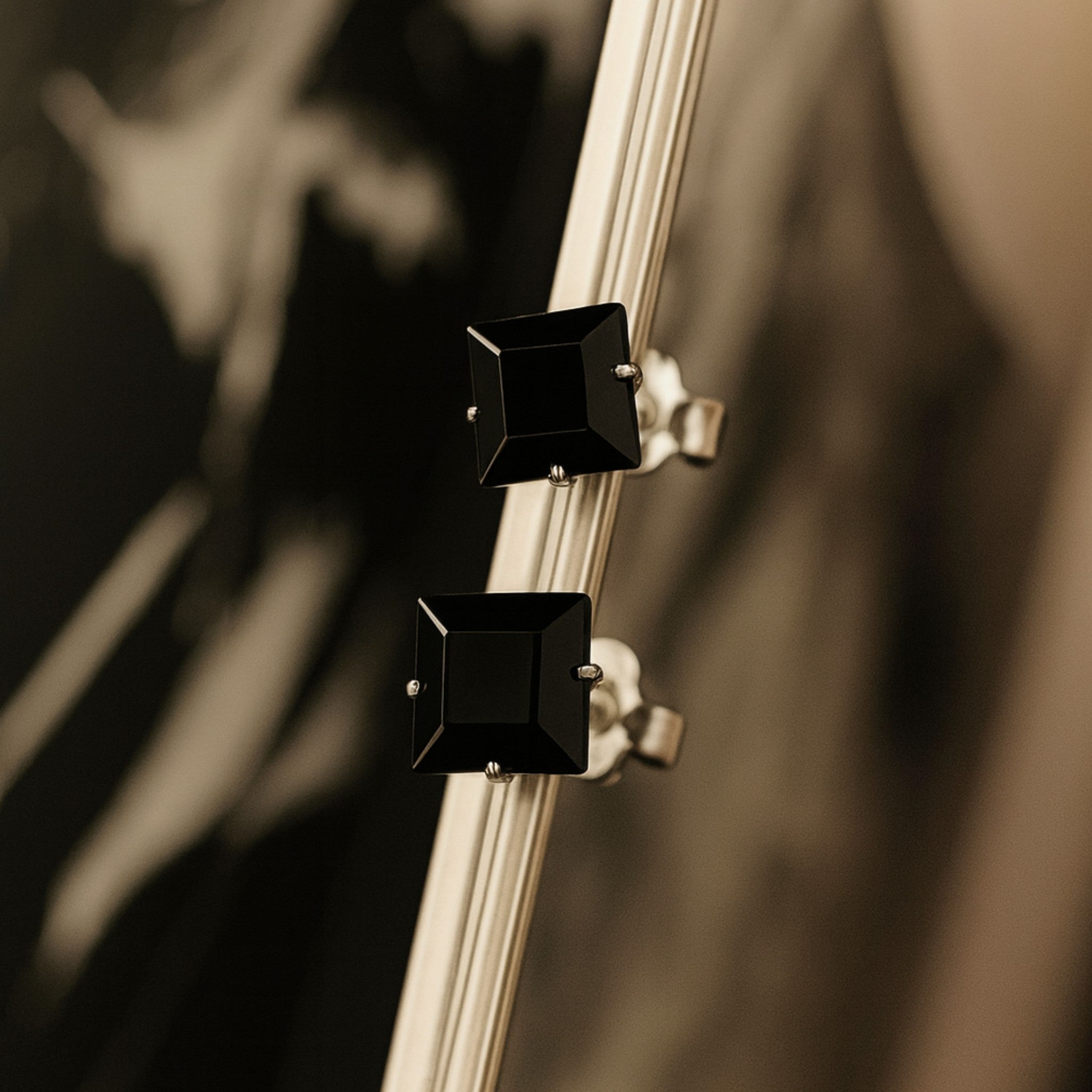 Midnight Square Sterling Stud Earrings